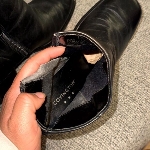 Covington Fairlane Women Bootie 8M Black Leather Cuban Heel Side Zip Ankle Boots - Picture 6 of 7